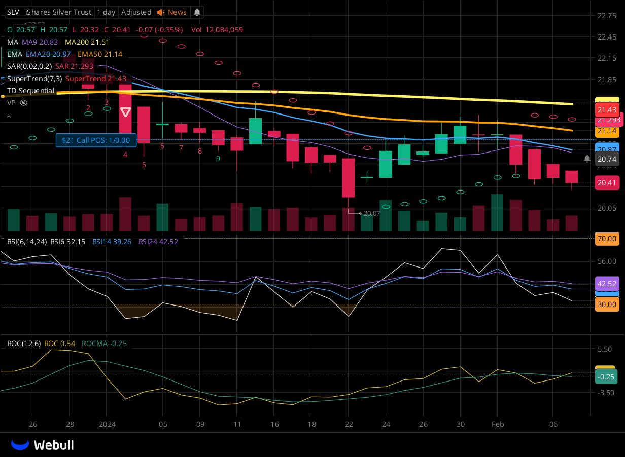 Chart for SLV as of 2024-02-07