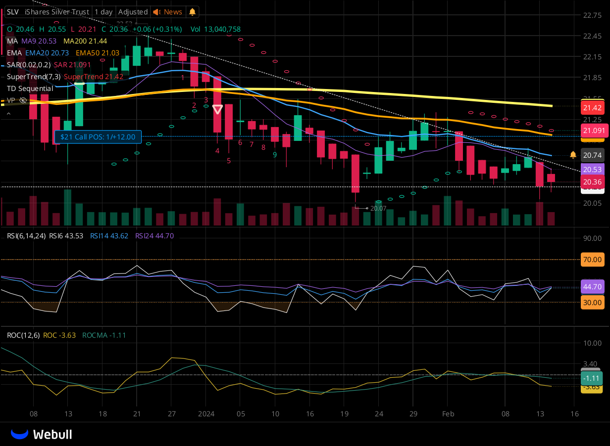 Chart for SLV as of 2024-02-14