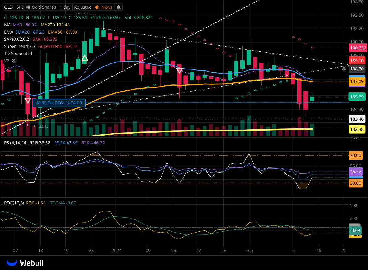 Chart for GLD as of 2024-02-15