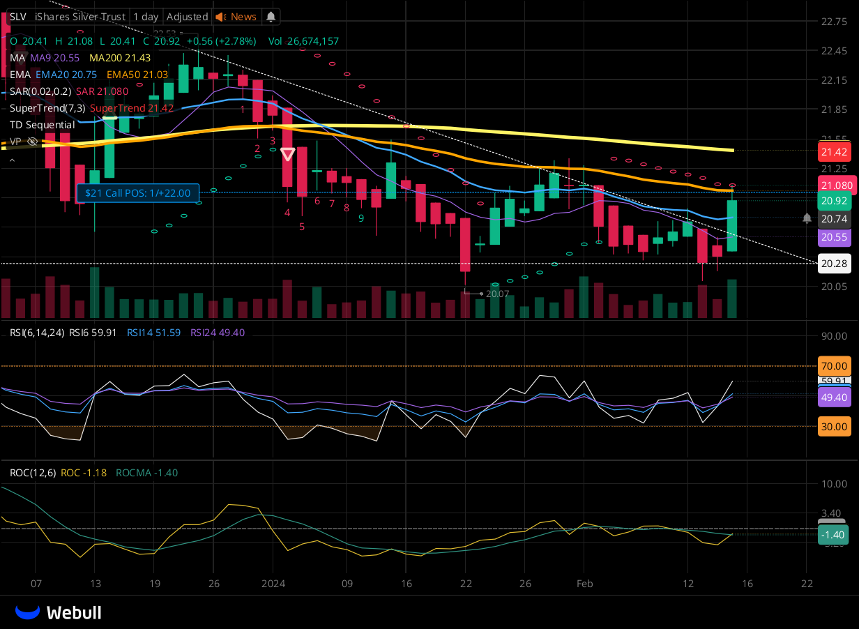 Chart for SLV as of 2024-02-15