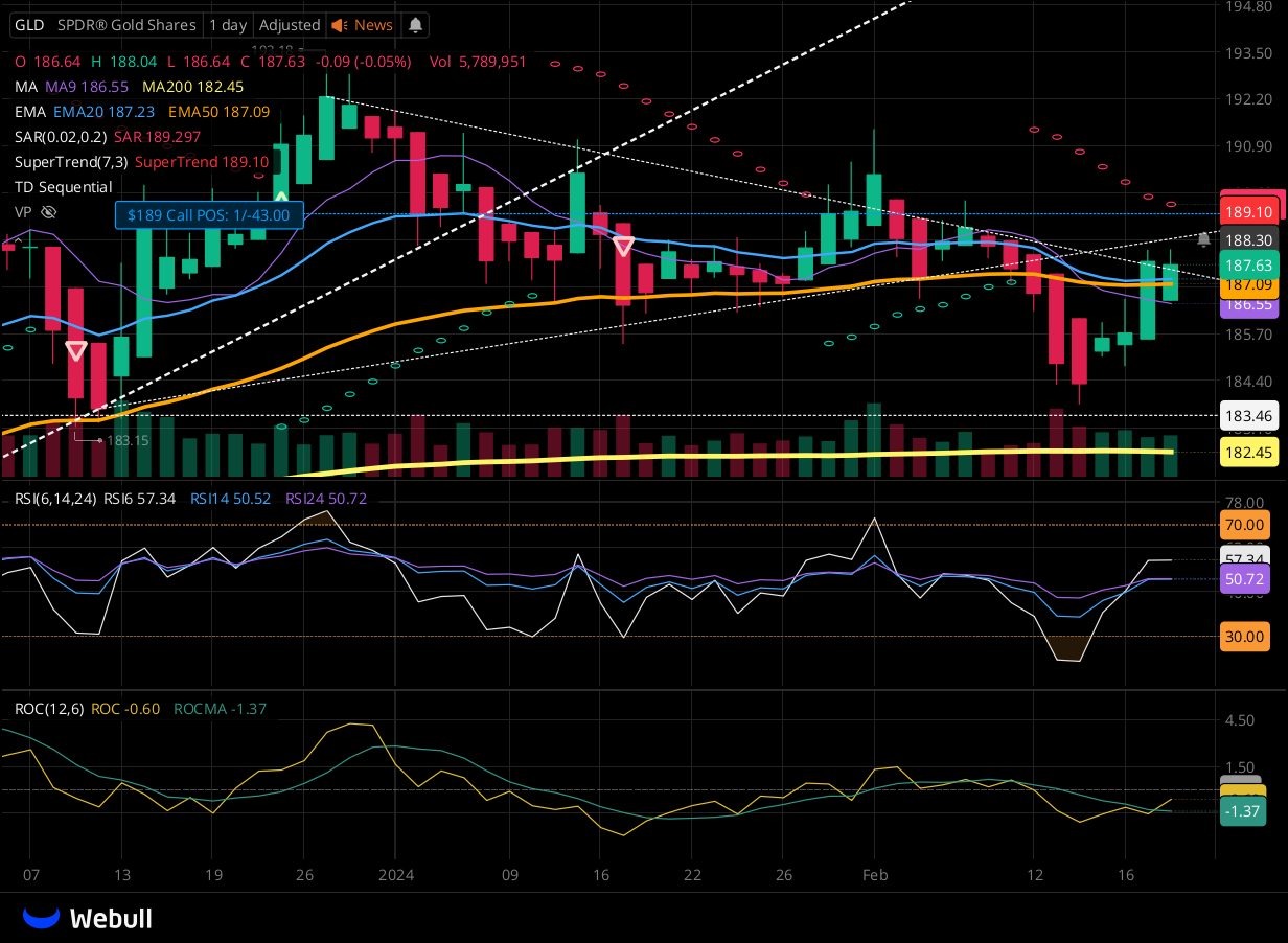 Chart for GLD as of 2024-02-21