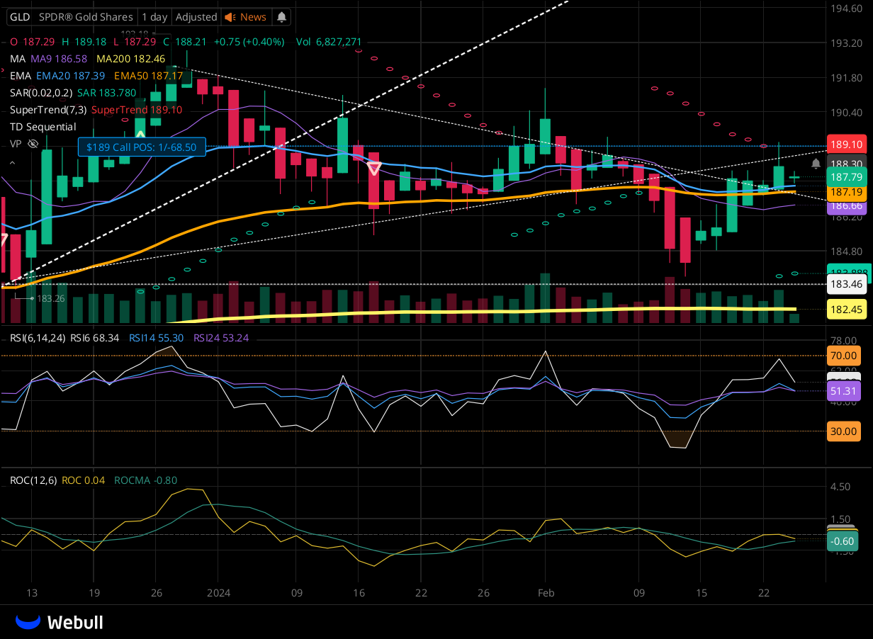 Chart for GLD as of 2024-02-23