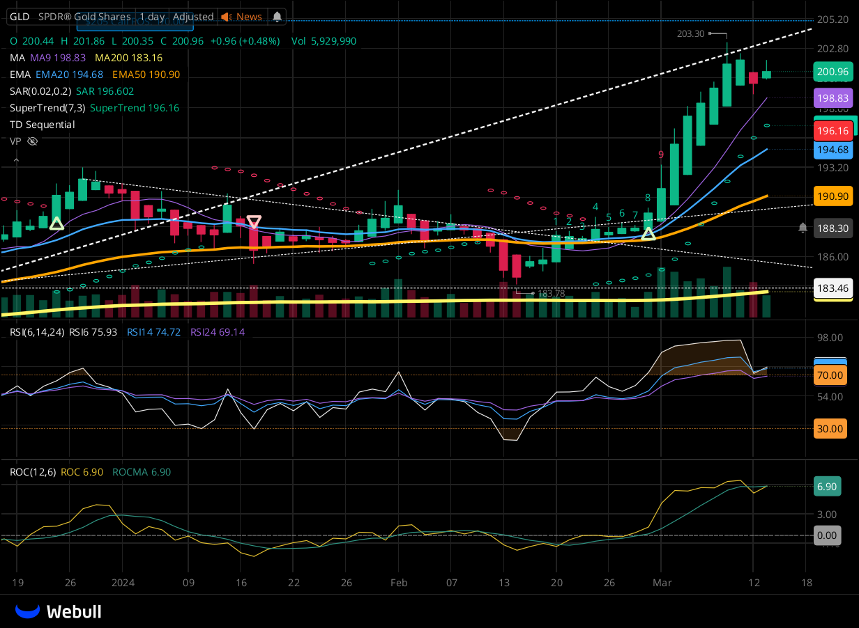 Chart for GLD as of 2024-03-13